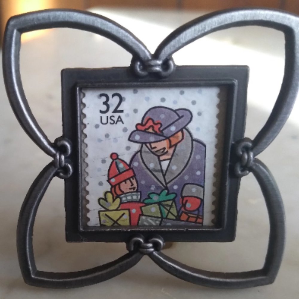 Framed Stamp Art -  Happy Holiday Shoppers